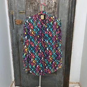 M L Vintage 80s Roper Western colorful southwestern pattern Rodeo blouse